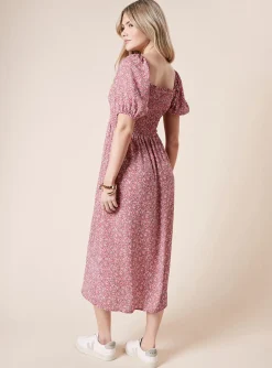 Robe Midi À Corsage Froncé Et Imprimé Fleuri