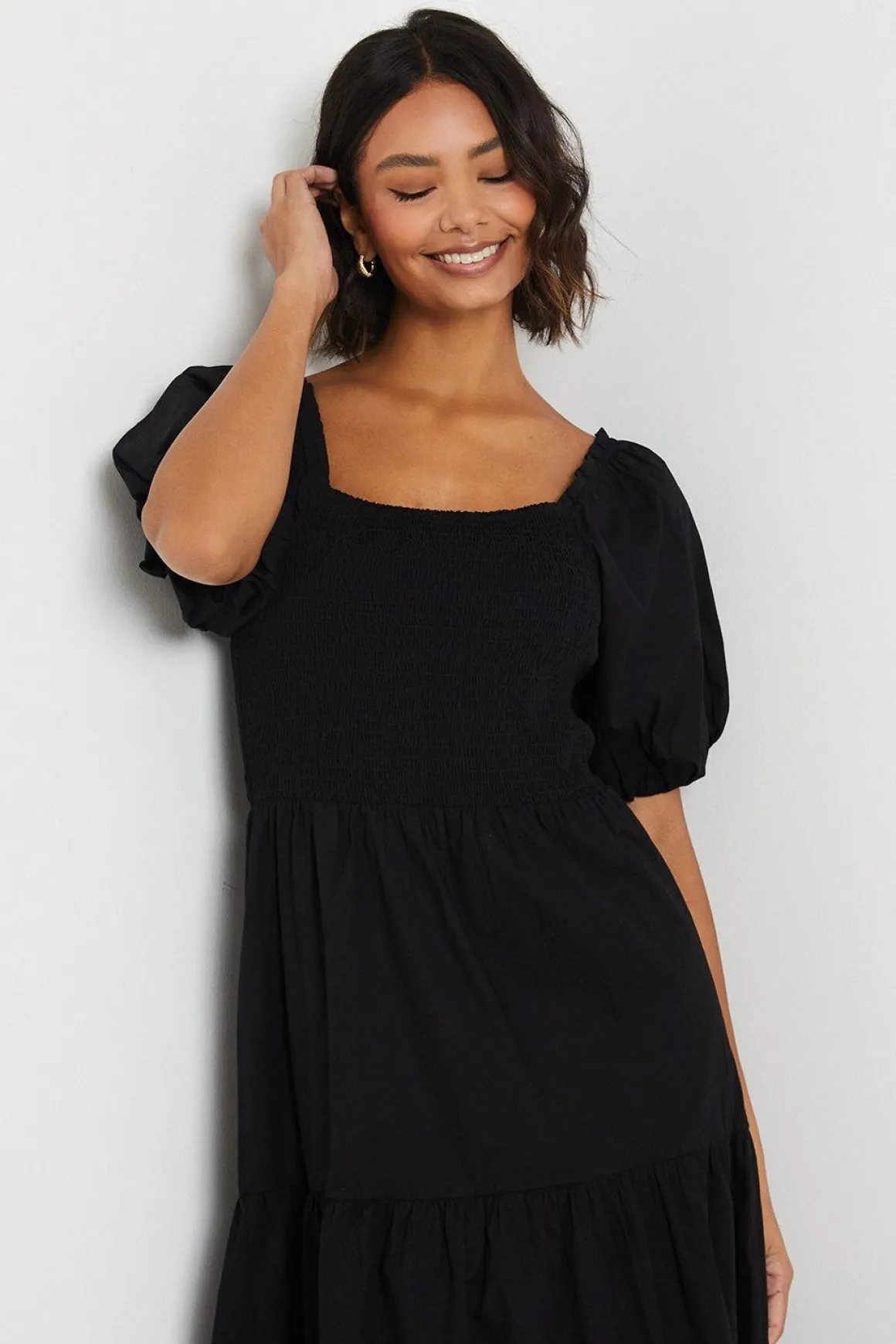 Robe Midi À Corsage Froncé Et Manches Bouffantes