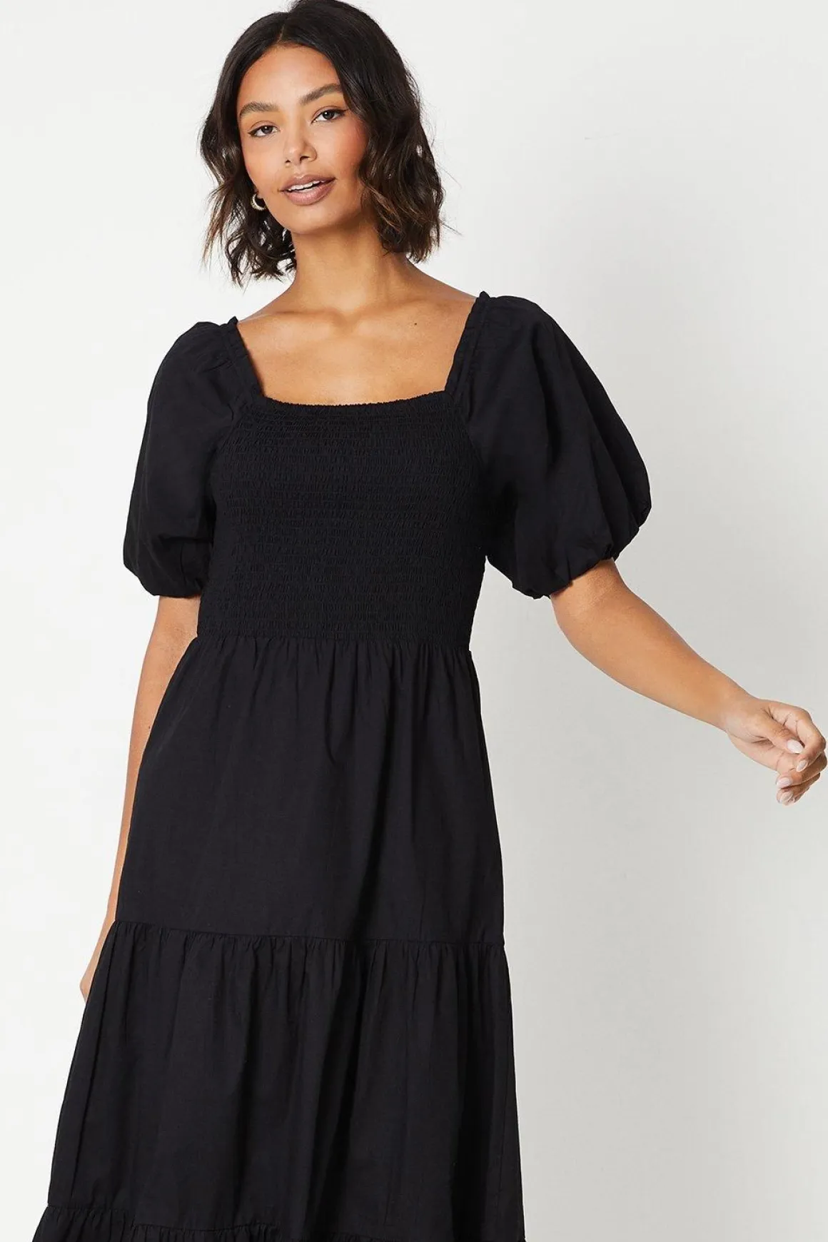 Robe Midi À Corsage Froncé Et Manches Bouffantes