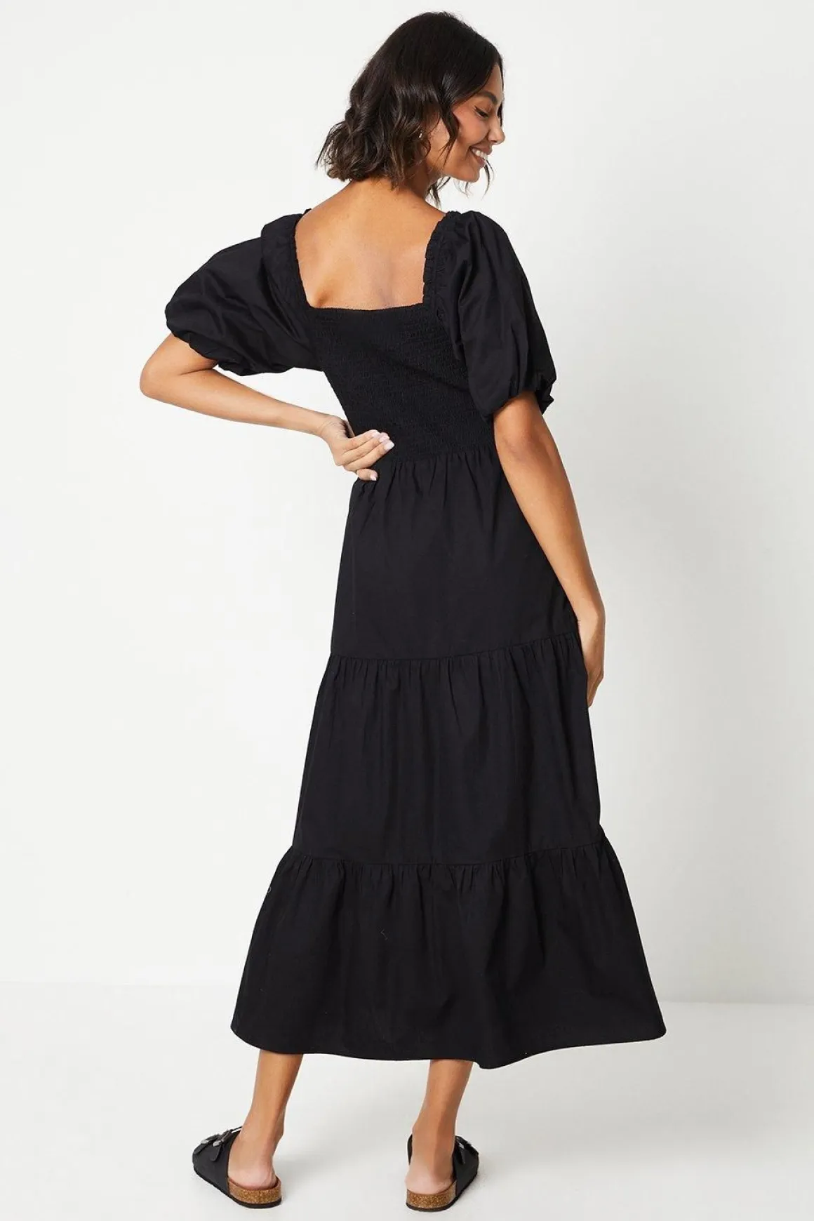 Robe Midi À Corsage Froncé Et Manches Bouffantes