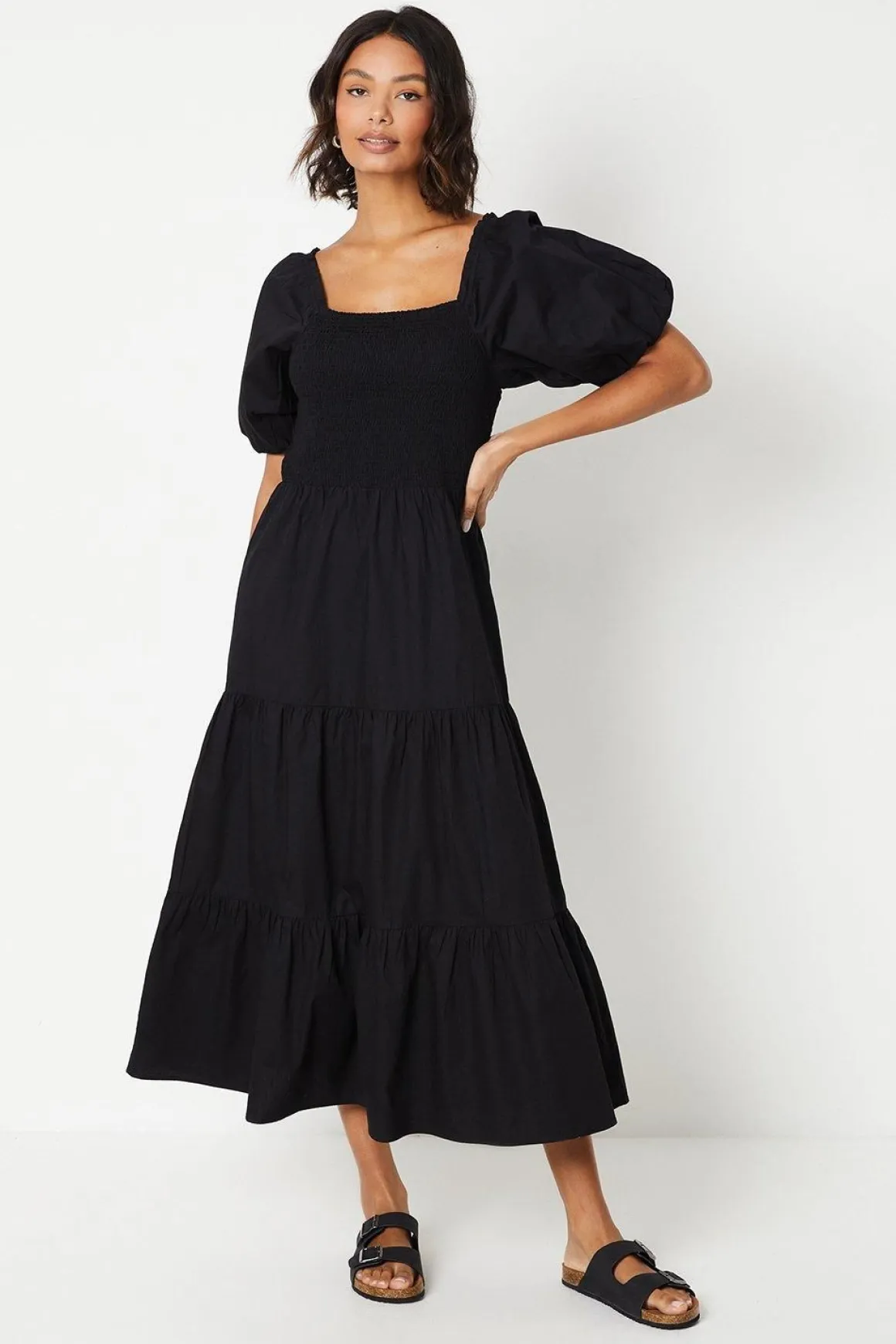 Robe Midi À Corsage Froncé Et Manches Bouffantes