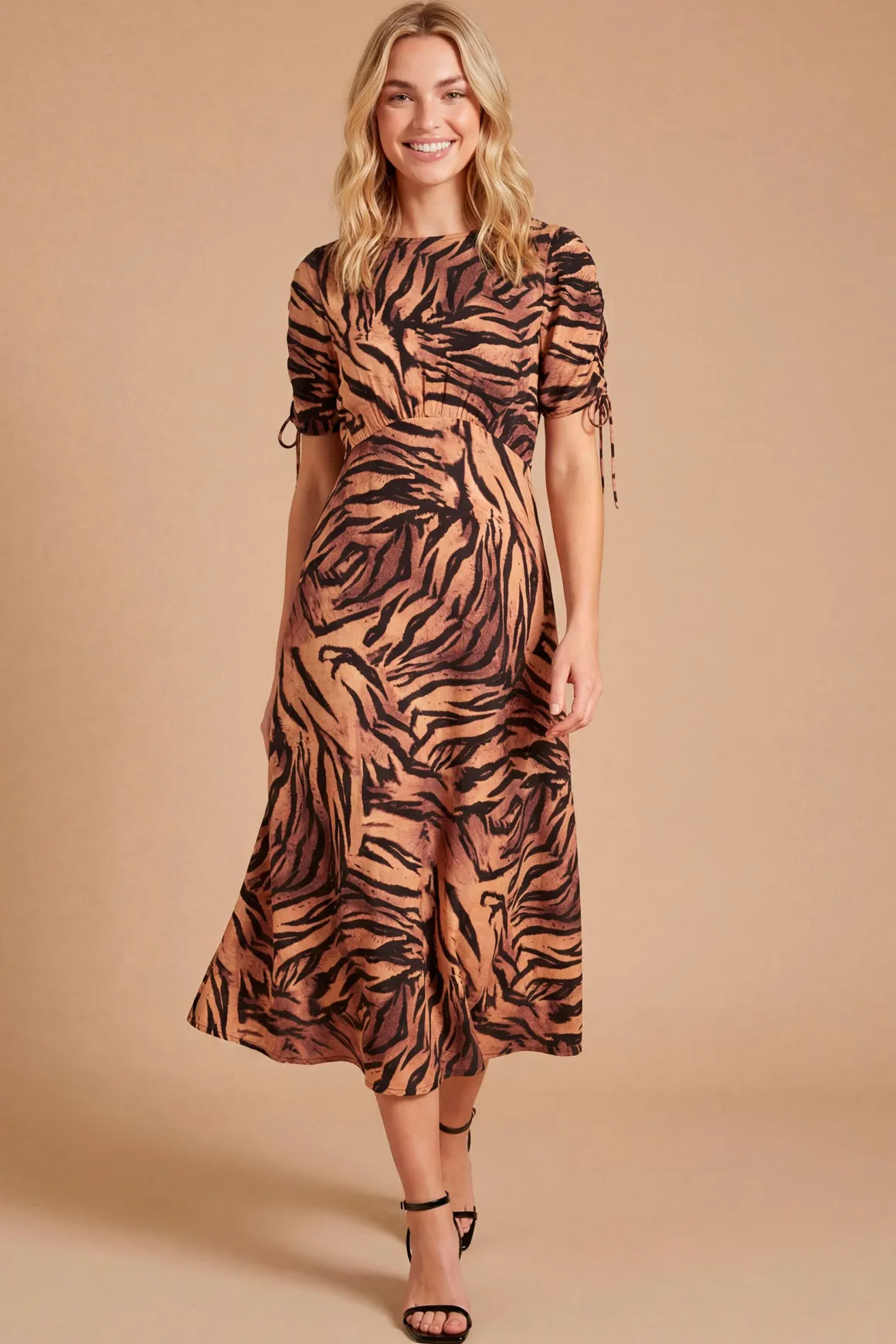 Robe Midi À Couture Empire Et Manches Froncées