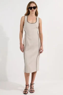 Robe midi crayon ajustée Marl à extrémités contrastées