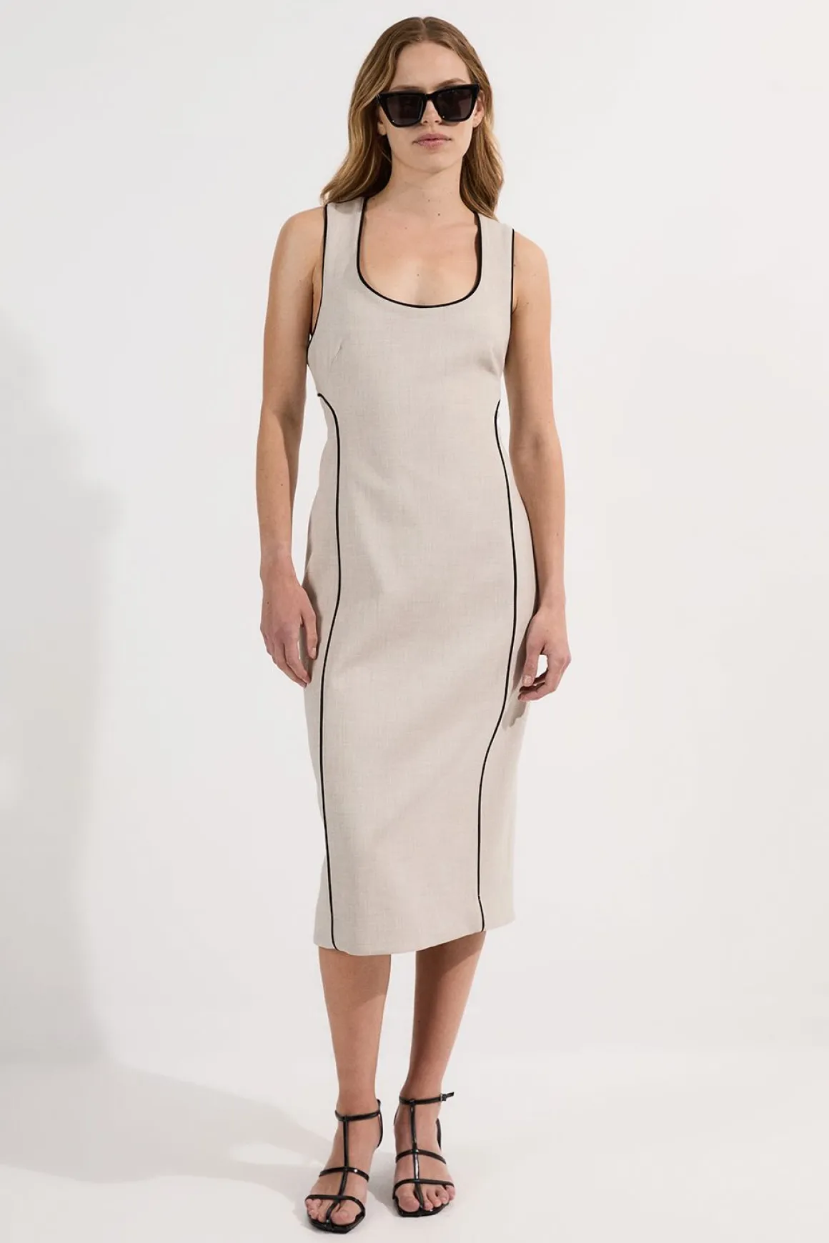 Robe midi crayon ajustée Marl à extrémités contrastées