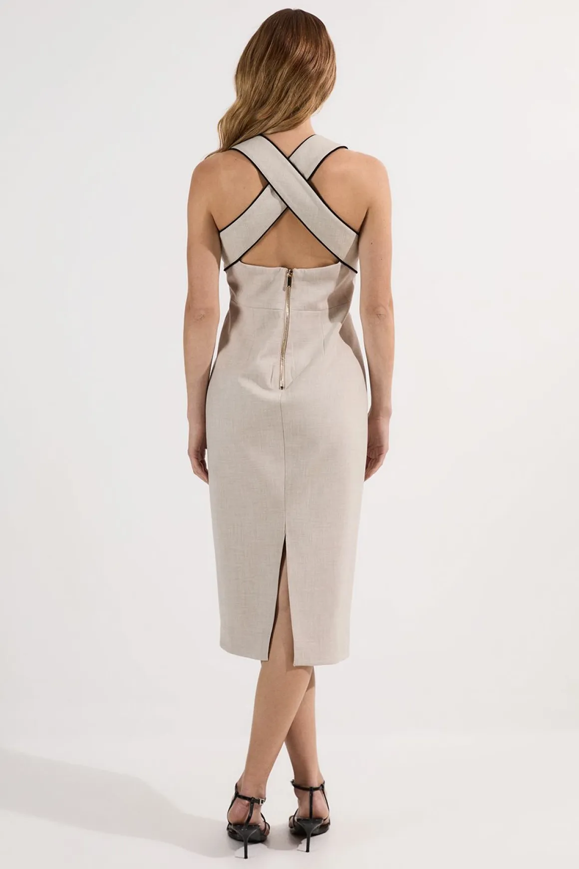 Robe midi crayon ajustée Marl à extrémités contrastées