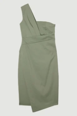Robe midi crayon ajustée à une épaule avec détails de pinces
