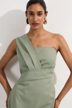 Robe midi crayon ajustée à une épaule avec détails de pinces