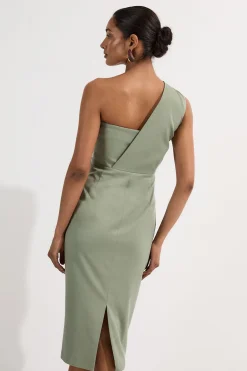 Robe midi crayon ajustée à une épaule avec détails de pinces