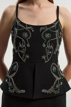 Robe Midi Crayon Bandeau à Basque Ornée de Cristaux Petite