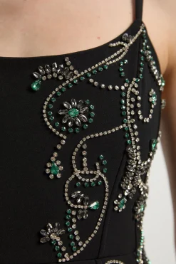 Robe Midi Crayon Bandeau à Basque Ornée de Cristaux Petite