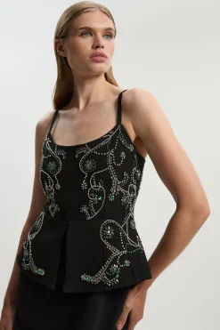 Robe Midi Crayon Bandeau à Basque Ornée de Cristaux Petite