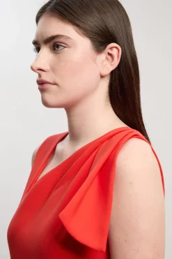 Robe Midi Crayon Ceinturée À Basque Volantée En Maille Stretch Compacte