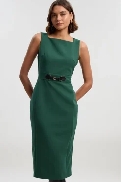 Robe Midi Crayon Compacte Essentielle à Taille Patte