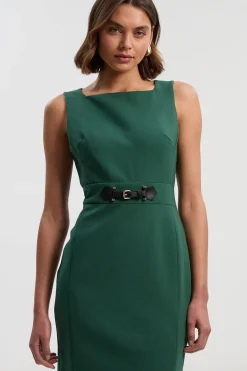 Robe Midi Crayon Compacte Essentielle à Taille Patte
