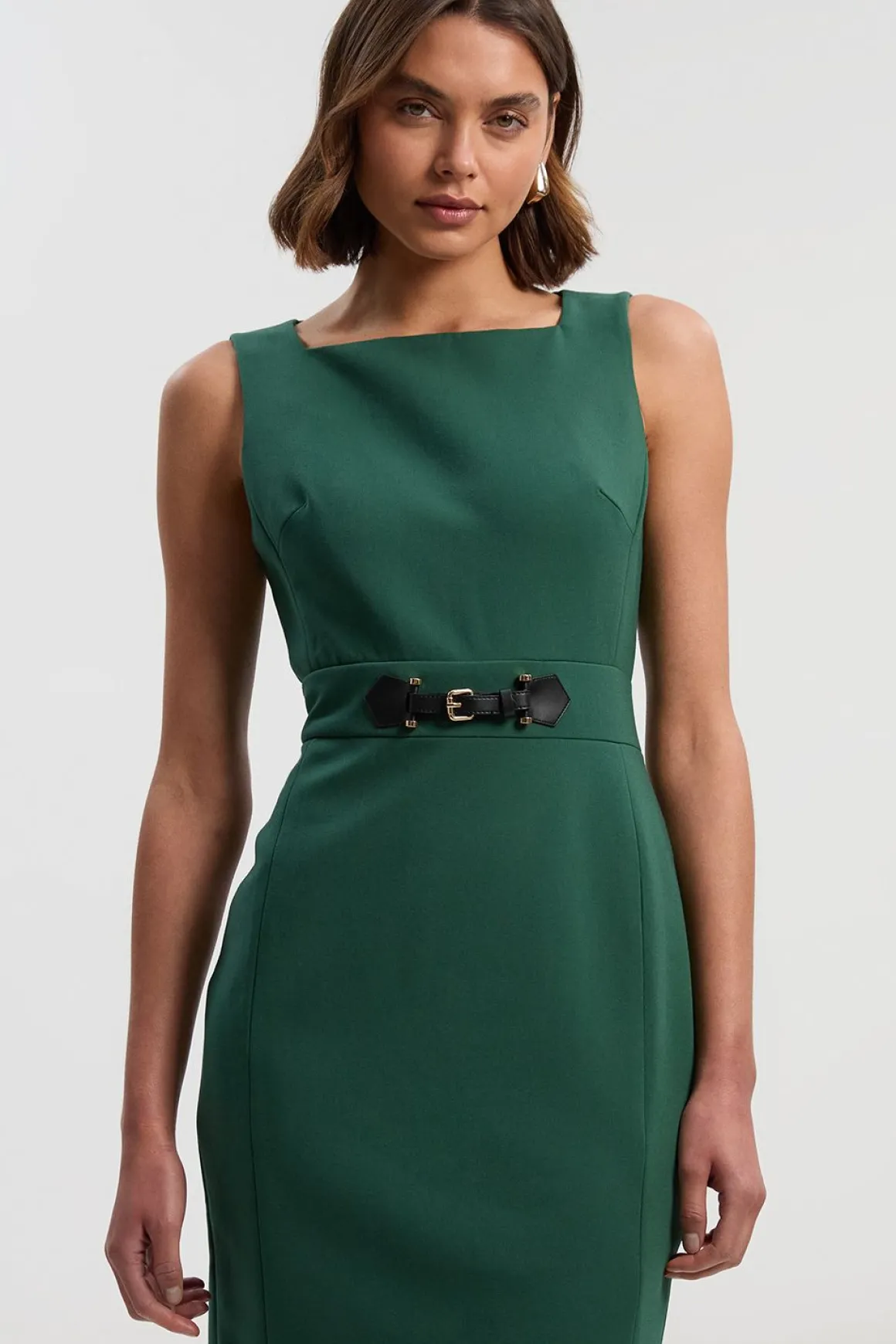 Robe Midi Crayon Compacte Essentielle à Taille Patte