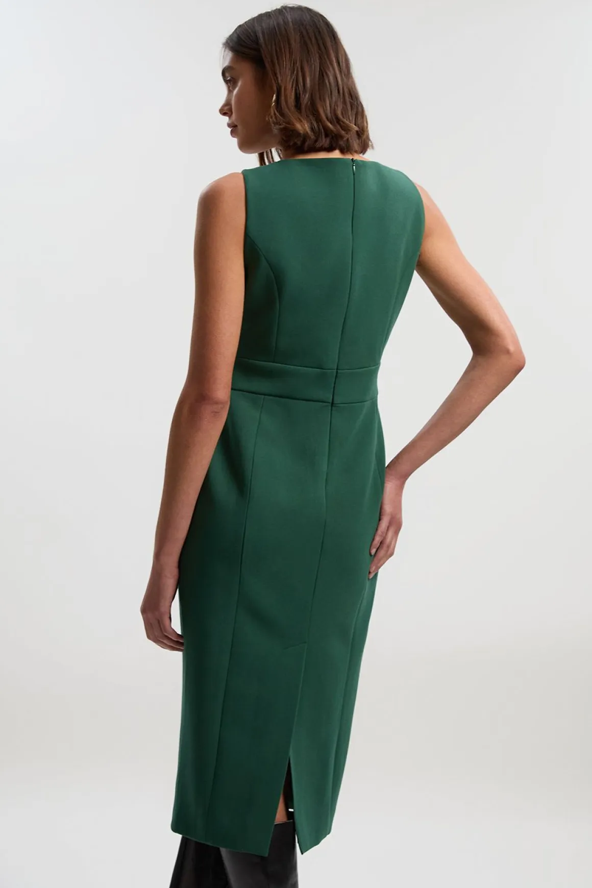Robe Midi Crayon Compacte Essentielle à Taille Patte