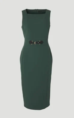 Robe Midi Crayon Compacte Essentielle à Taille Patte