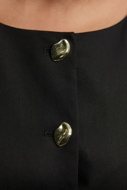 Robe Midi Crayon Grande Taille En Lin Ajusté Avec Boutons Décoratifs Devant