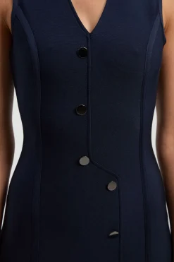 Robe Midi Crayon Moulante à Bandage avec Boutonnage