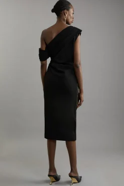 KarenMillen Robe Midi Crayon Structurée en Crêpe Asymétrique Sur Mesure<Femme Tailleurs|Robes Mi-Longues