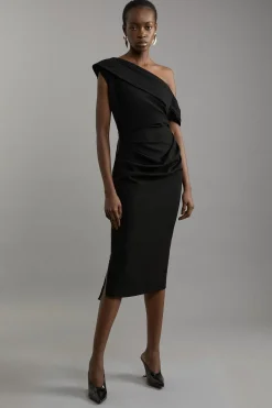 KarenMillen Robe Midi Crayon Structurée en Crêpe Asymétrique Sur Mesure<Femme Tailleurs|Robes Mi-Longues