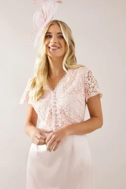 Robe Midi Crayon à Superposition de Dentelle Petite Taille