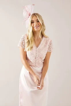 Robe Midi Crayon à Superposition de Dentelle Petite Taille