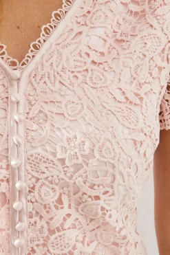 Robe Midi Crayon à Superposition de Dentelle Petite Taille
