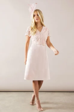 Robe Midi Crayon à Superposition de Dentelle Petite Taille