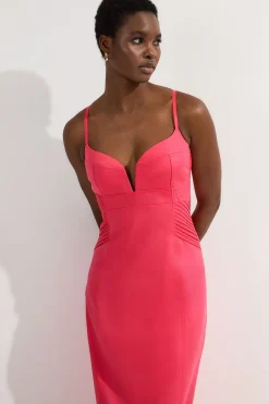 KarenMillen Robe midi crayon sur-mesure en lin premium aux détails pintuck<Femme Tailleurs|Toutes Les Robes