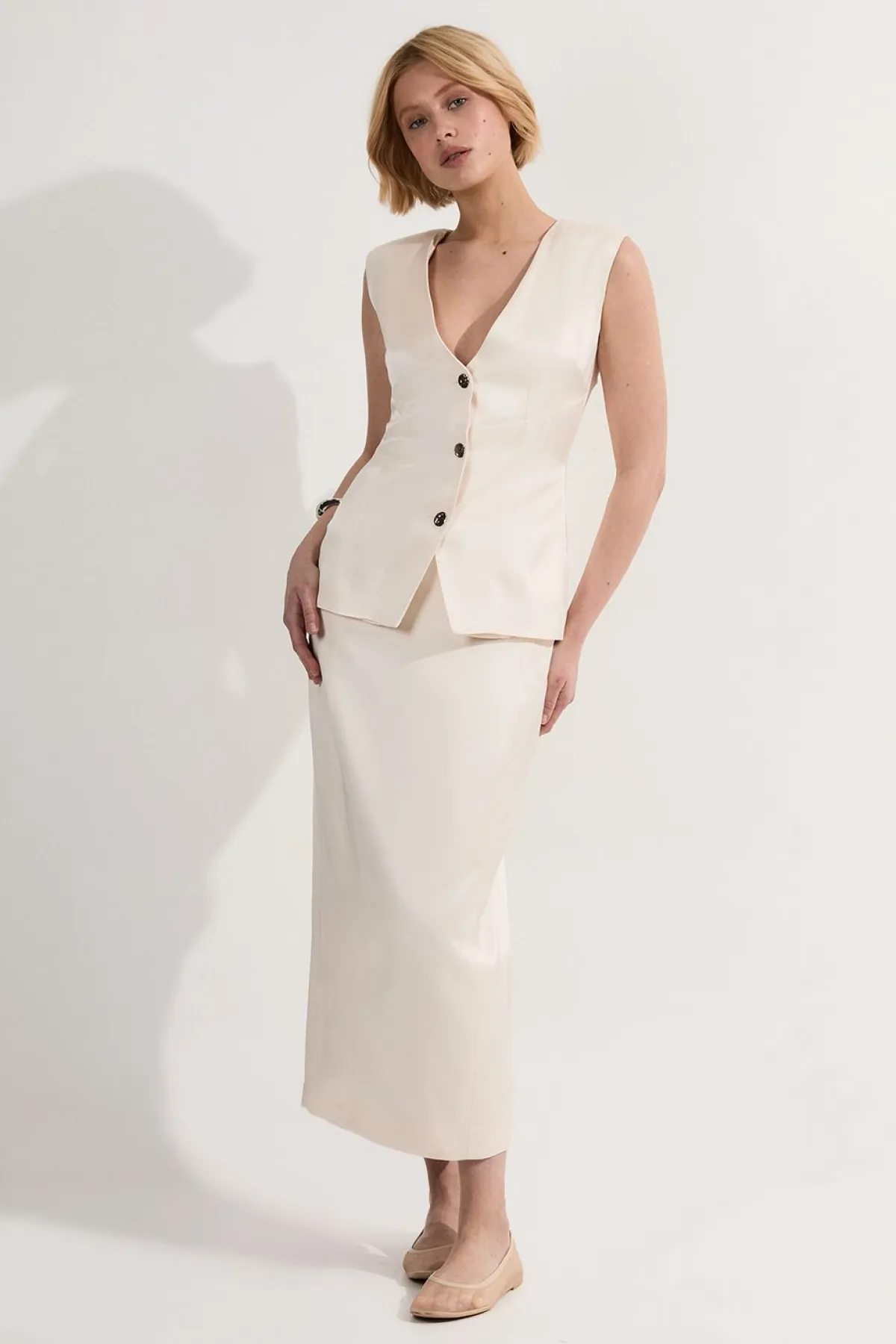 KarenMillen Robe midi crayon à volants en viscose et lin haut de gamme coupée sur mesure<Femme Tailleurs|Toutes Les Robes
