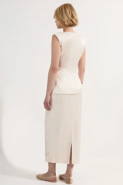 KarenMillen Robe midi crayon à volants en viscose et lin haut de gamme coupée sur mesure<Femme Tailleurs|Toutes Les Robes