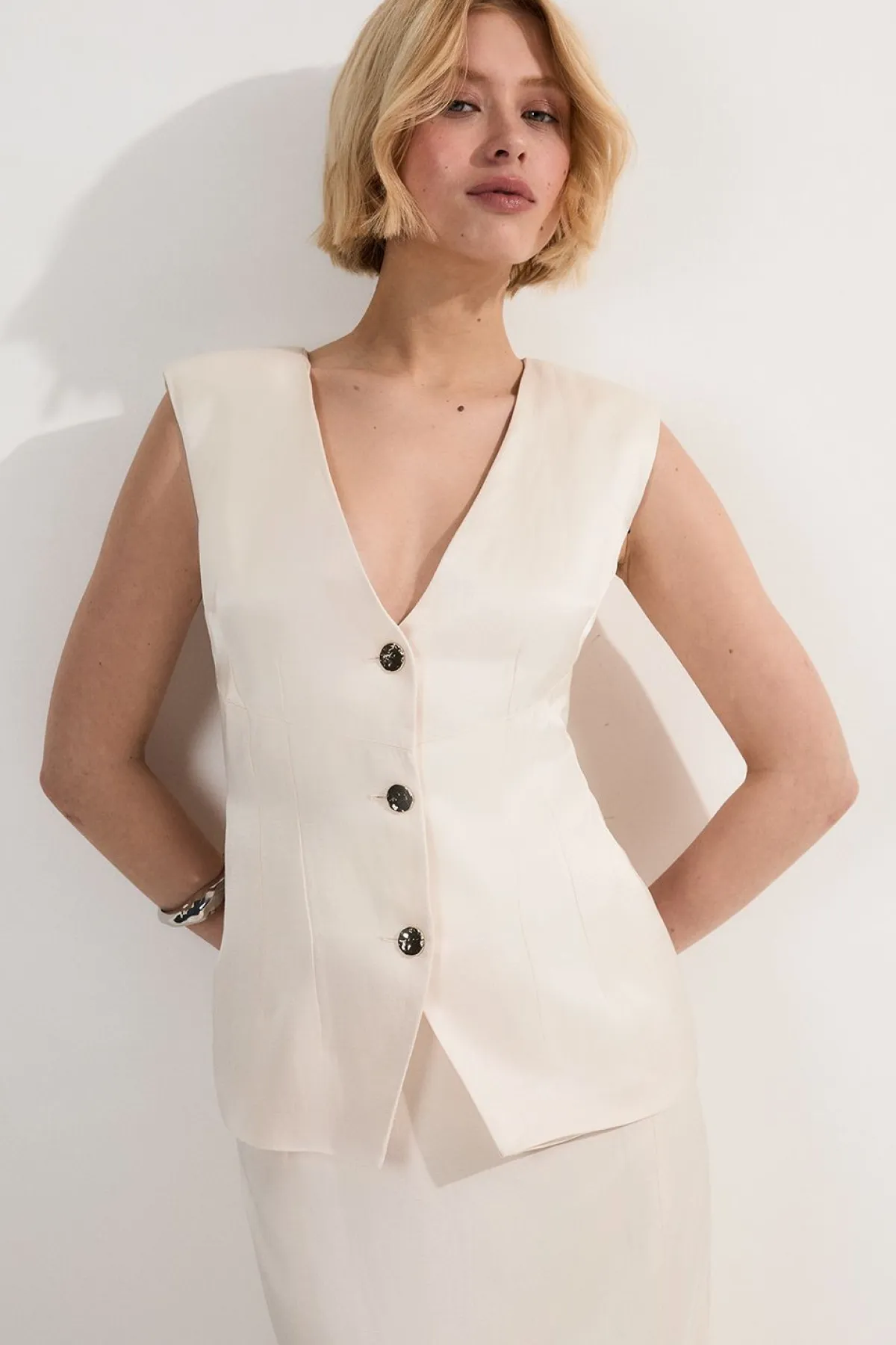 KarenMillen Robe midi crayon à volants en viscose et lin haut de gamme coupée sur mesure<Femme Tailleurs|Toutes Les Robes