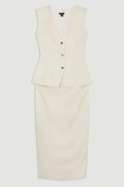KarenMillen Robe midi crayon à volants en viscose et lin haut de gamme coupée sur mesure<Femme Tailleurs|Toutes Les Robes
