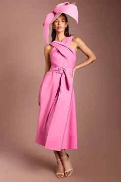 Robe Midi Crêpe Ceinturée À Encolure Croisée Lisa Tan