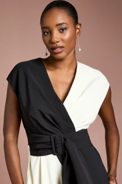 Robe Midi Crêpe Ceinturée Monochrome