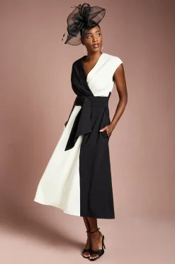 Robe Midi Crêpe Ceinturée Monochrome