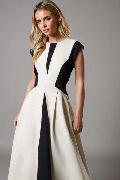 Robe Midi Crêpe Petite à Blocs de Couleurs