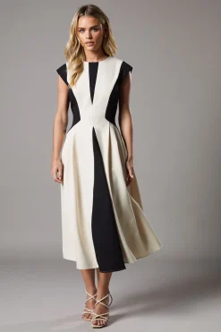 Robe Midi Crêpe Petite à Blocs de Couleurs