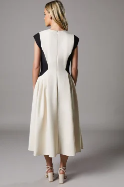 Robe Midi Crêpe Petite à Blocs de Couleurs