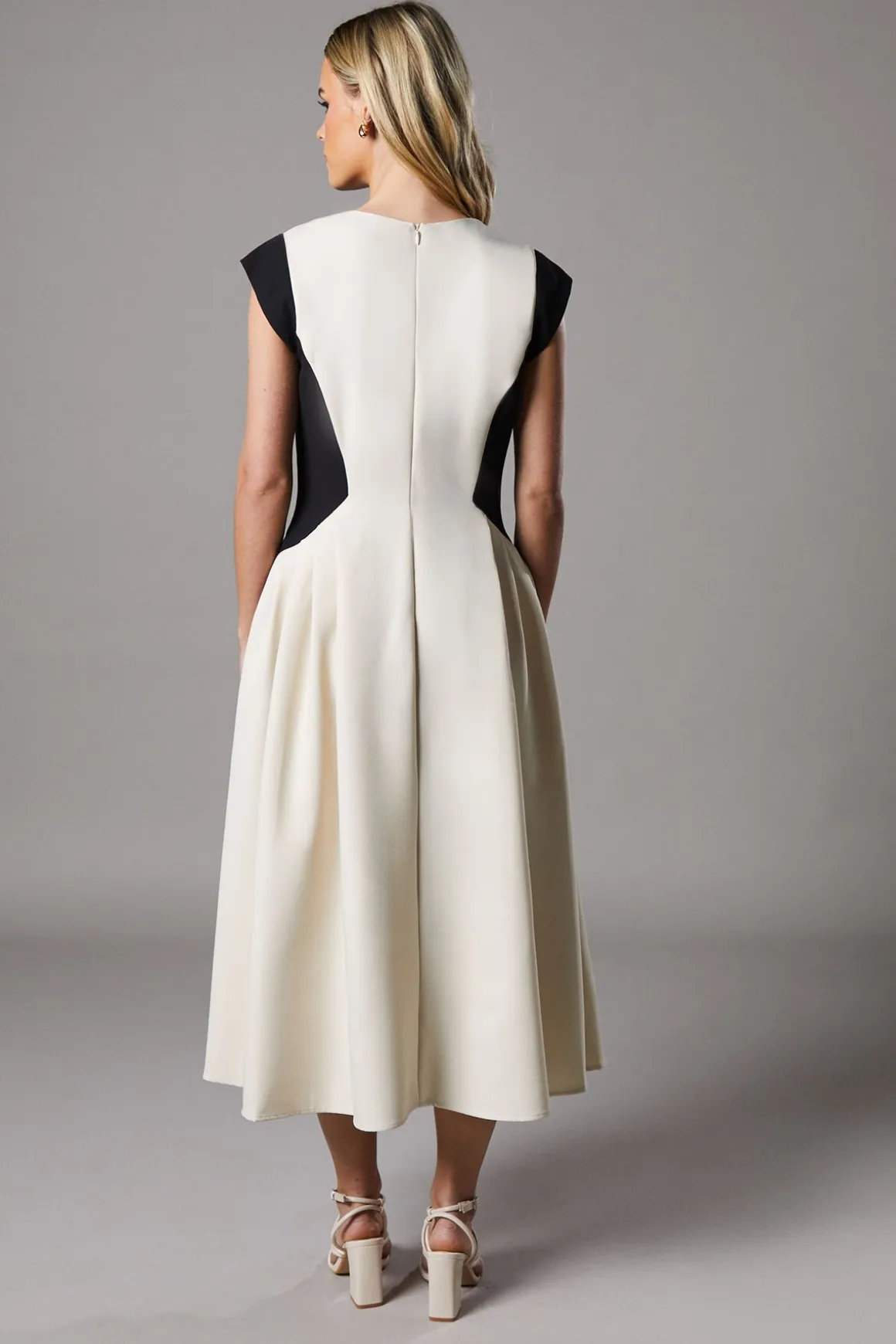 Robe Midi Crêpe Petite à Blocs de Couleurs
