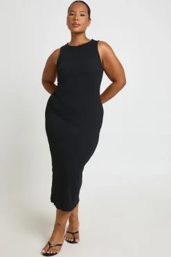 boohoo Robe Midi Côtelée Col Nageur Plus Basic<Femme Robes Mi-Longues|Robes Moulantes