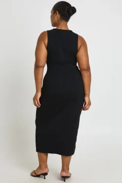 boohoo Robe Midi Côtelée Col Nageur Plus Basic<Femme Robes Mi-Longues|Robes Moulantes