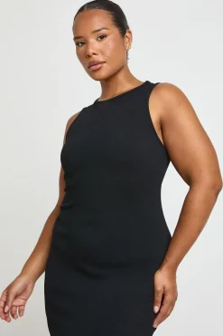 boohoo Robe Midi Côtelée Col Nageur Plus Basic<Femme Robes Mi-Longues|Robes Moulantes