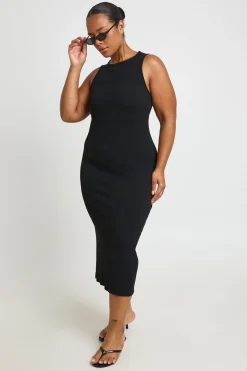 boohoo Robe Midi Côtelée Col Nageur Plus Basic<Femme Robes Mi-Longues|Robes Moulantes