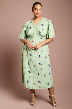Robe Midi Curve À Manches Papillon Et Bordure En Dentelle