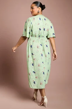 Robe Midi Curve À Manches Papillon Et Bordure En Dentelle