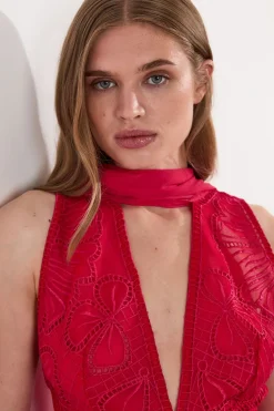 KarenMillen Robe Midi de Bal en Tissu Froissé à Col V Profond avec Appliqués Brodés<Femme Toutes Les Robes|Robes Mi-Longues