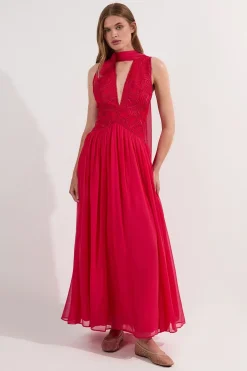 KarenMillen Robe Midi de Bal en Tissu Froissé à Col V Profond avec Appliqués Brodés<Femme Toutes Les Robes|Robes Mi-Longues