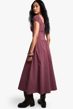 Robe Midi de Fermière à Manches Bouffantes
